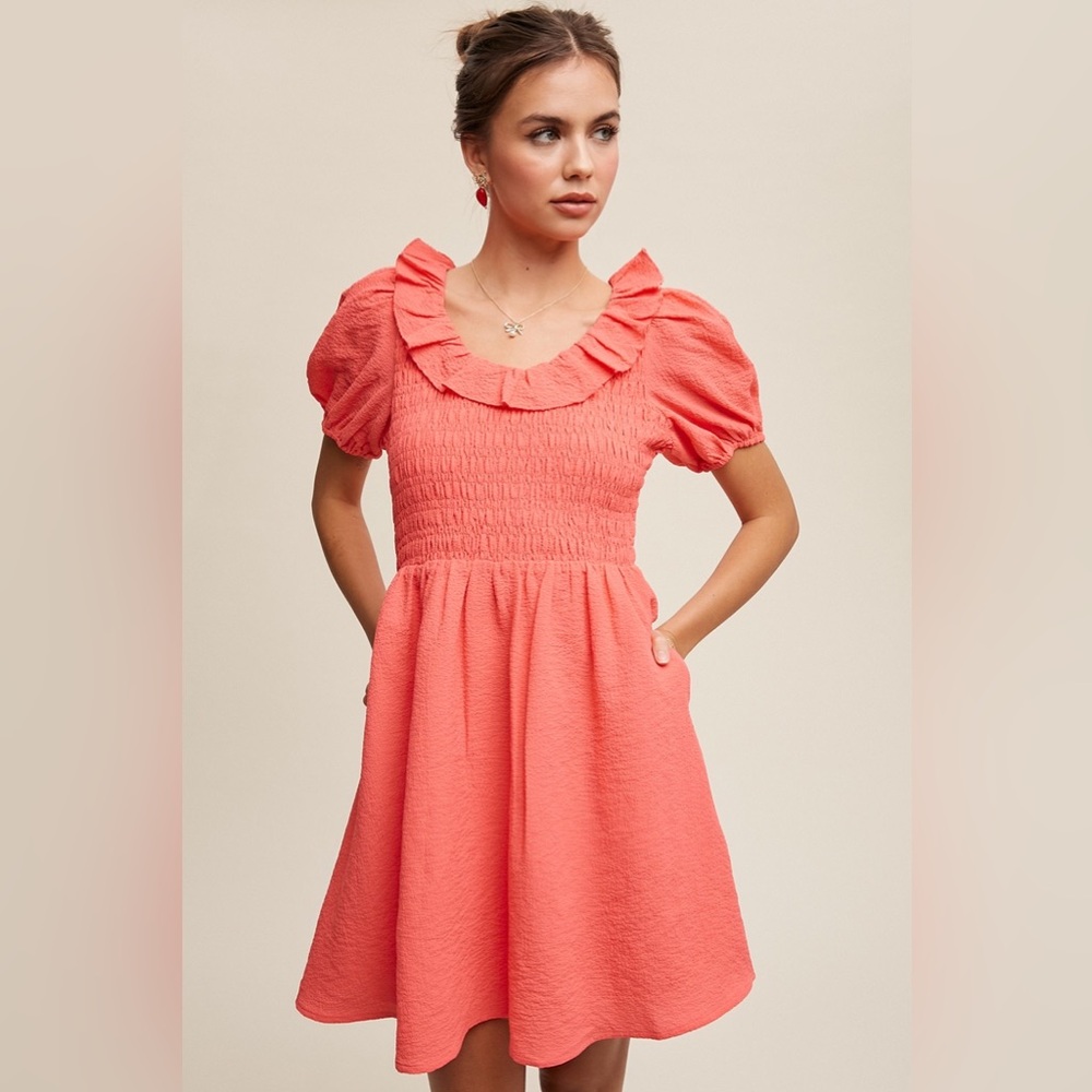 NWT - Listicle - Women's Coral Ruffled Peplum Mini Dress - Size Medium